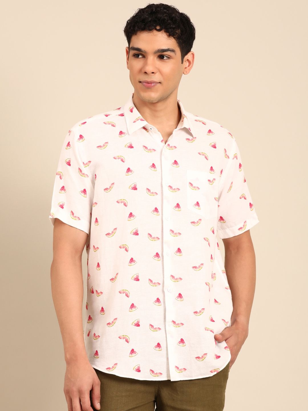 Stitchi Men's Watermelon Print Premium Casual Half Sleeve Shirt