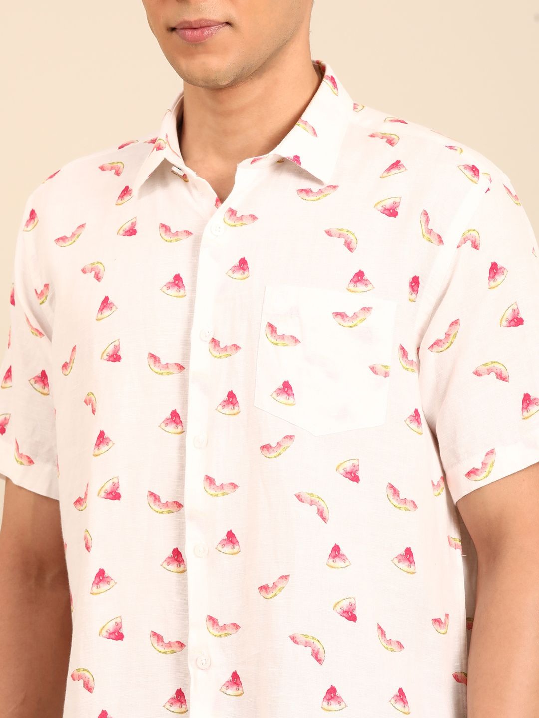 Stitchi Men's Watermelon Print Premium Casual Half Sleeve Shirt