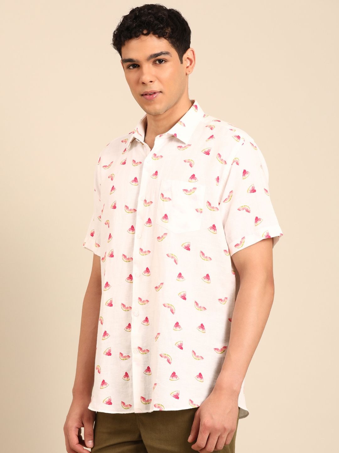 Stitchi Men's Watermelon Print Premium Casual Half Sleeve Shirt
